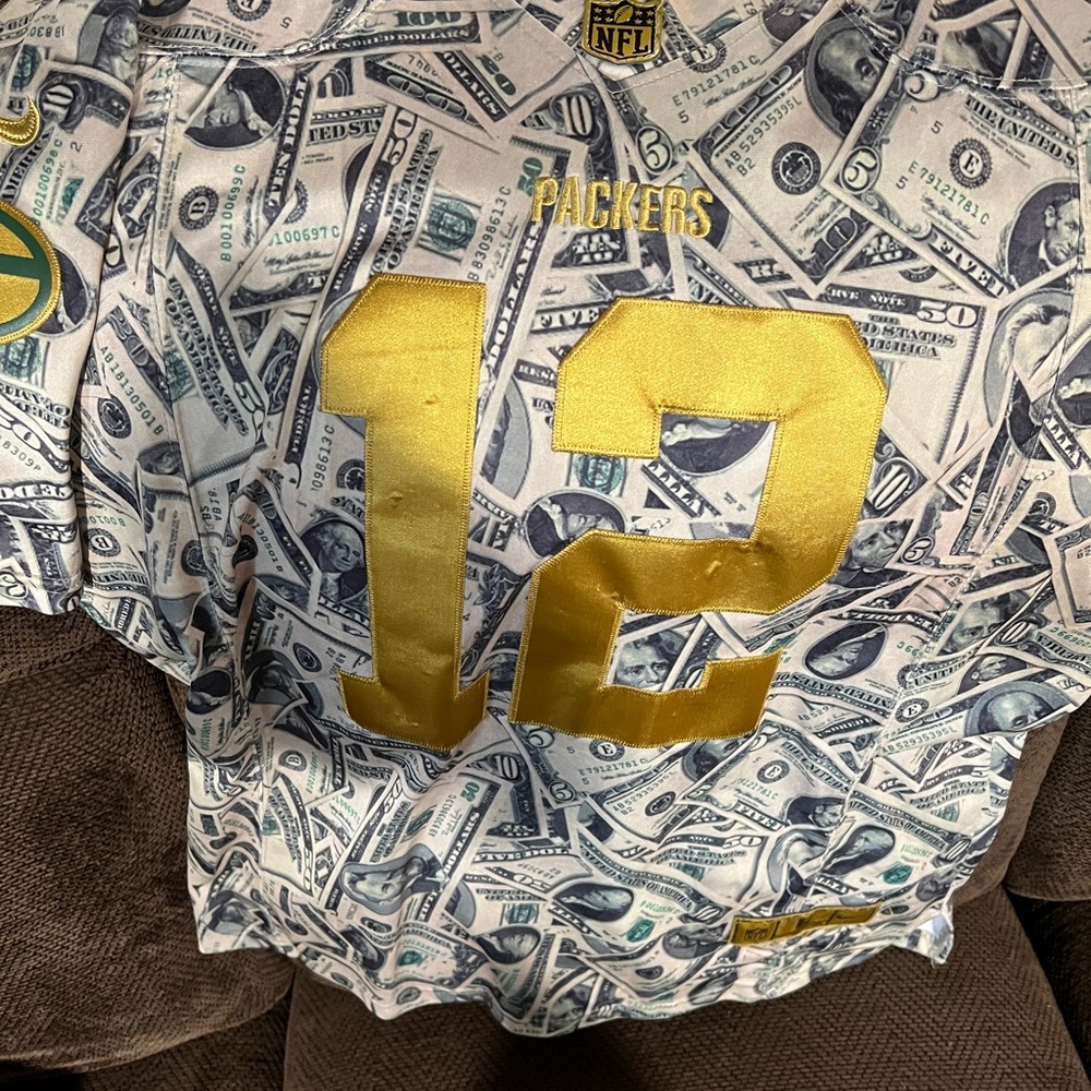 Green Bay Packers Money Print Aaron Rodgers Jersey